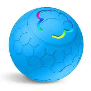 Blue ball with hexagonal pattern and rainbow-colored paw print design.