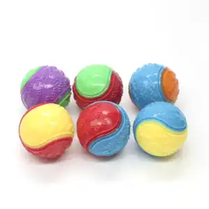 Six textured balls with wavy patterns in colors like purple, green, red, blue, yellow, and orange on a white background.