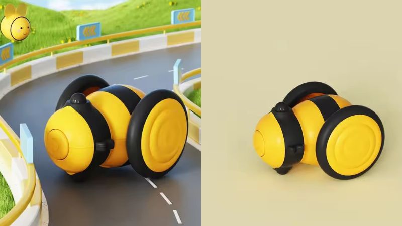 a yellow and black little bee dog toy car