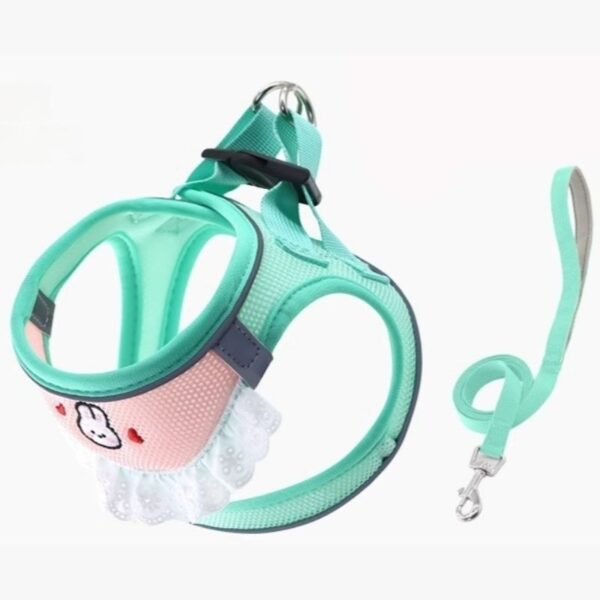 Lightweight, adjustable pet harness with adorable bunny and cloud design, perfect for small dogs. Made with soft, breathable materials for comfortable walks. Includes matching leash for secure control.