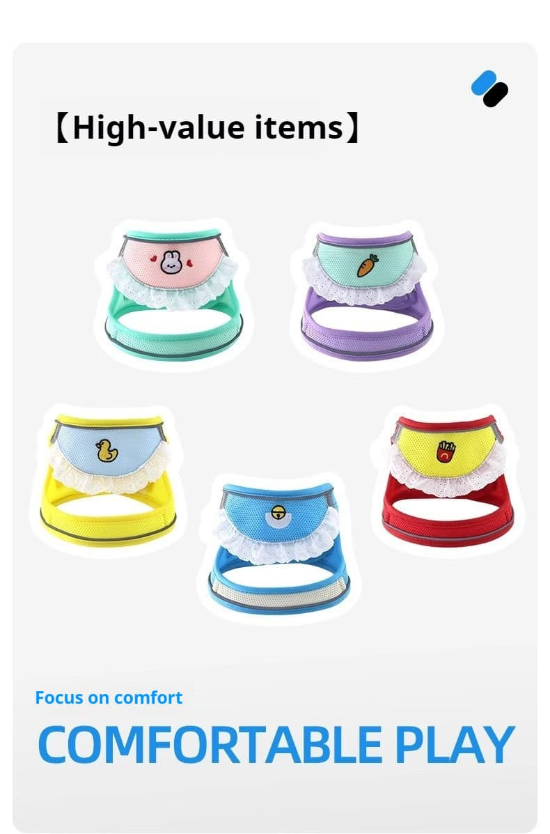 Five colorful, adjustable dog and cat harness leash sets above "High-value items" and "Comfortable Play," highlighting comfort.