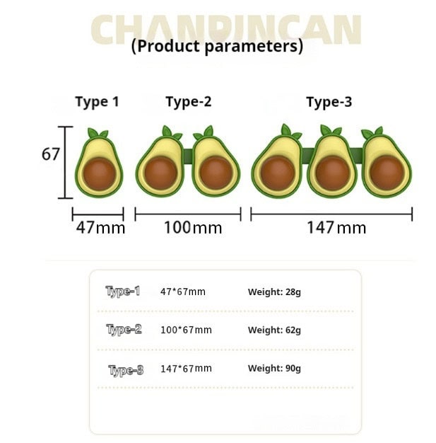 Three Avocado Catnip Wall Balls in sizes 47x67mm (28g), 100x67mm (62g), and 147x67mm (90g) are displayed.