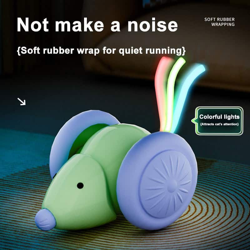 Interactive mouse car cat toy with quiet soft wheels and colorful glowing tails to grab your cat’s attention.