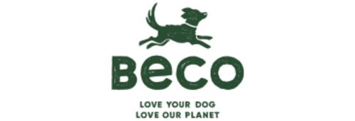 Green logo with running dog silhouette over "BECO" and tagline: "LOVE YOUR DOG LOVE OUR PLANET" in all caps.