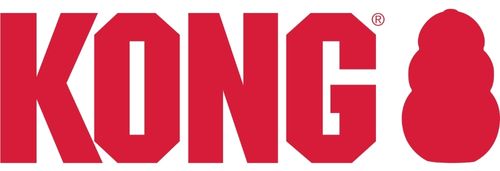 Red KONG logo with bold capitals; classic KONG dog toy outline forms the “O.”.