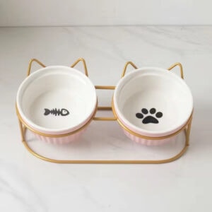 Ceramic Cat Food Bowl Raised Pet Food and Water Container