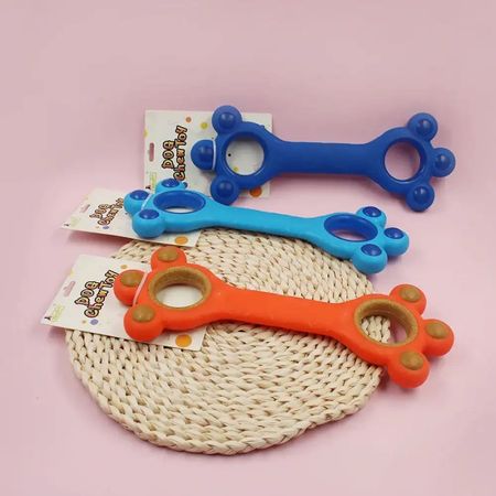 Juguetes masticables coloridos para perros en azul, naranja y celeste con asas de cuerda, diseñados para un juego y una masticación duraderos, ideales para perros de tamaño pequeño a mediano.
