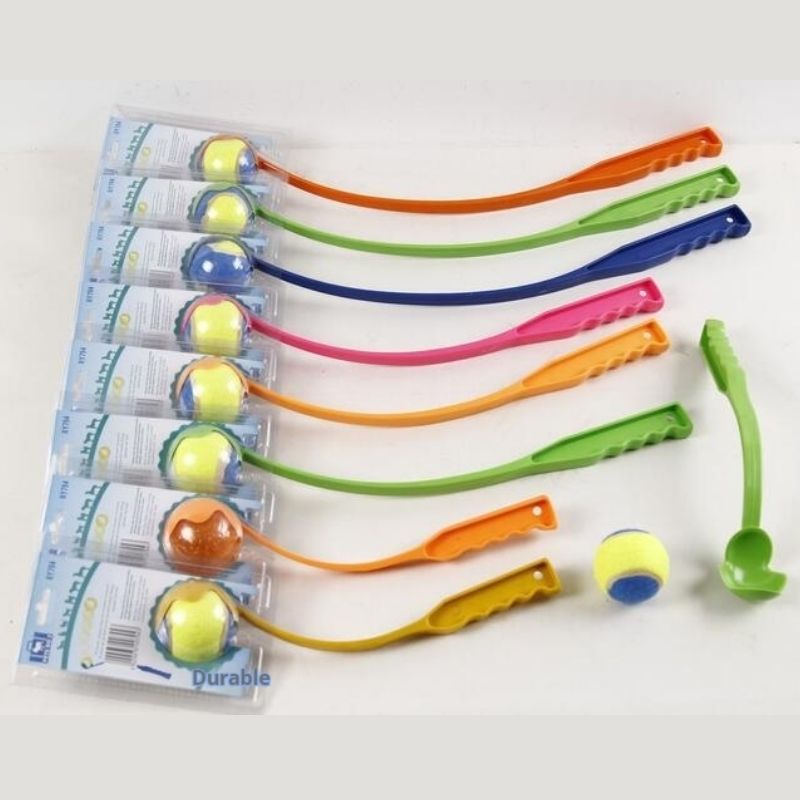 Brightly colored tennis ball retrievers with ergonomic handles, designed for easy pick-up of tennis balls from the ground or in hard-to-reach places. Perfect for tennis players, pet owners, and sports enthusiasts.