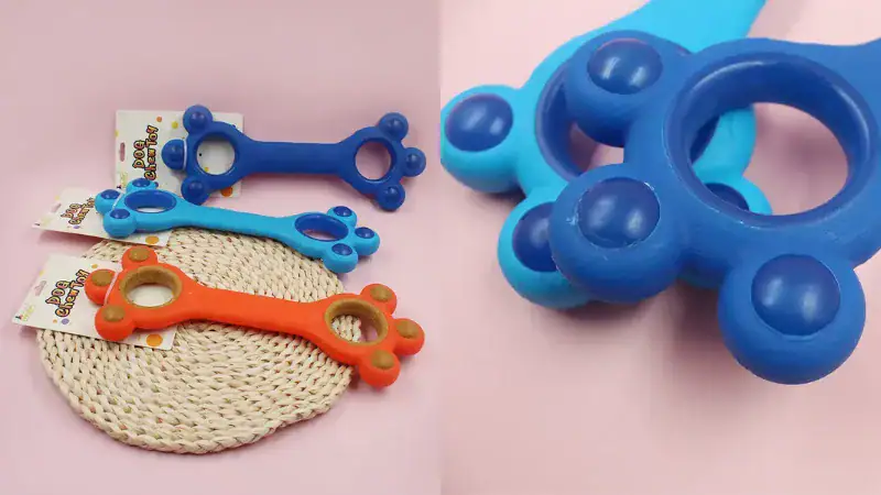 Dog toy teething rings and rope chew toys in blue, orange, and purple, designed for puppies and dogs to promote healthy chewing habits and soothe teething discomfort.