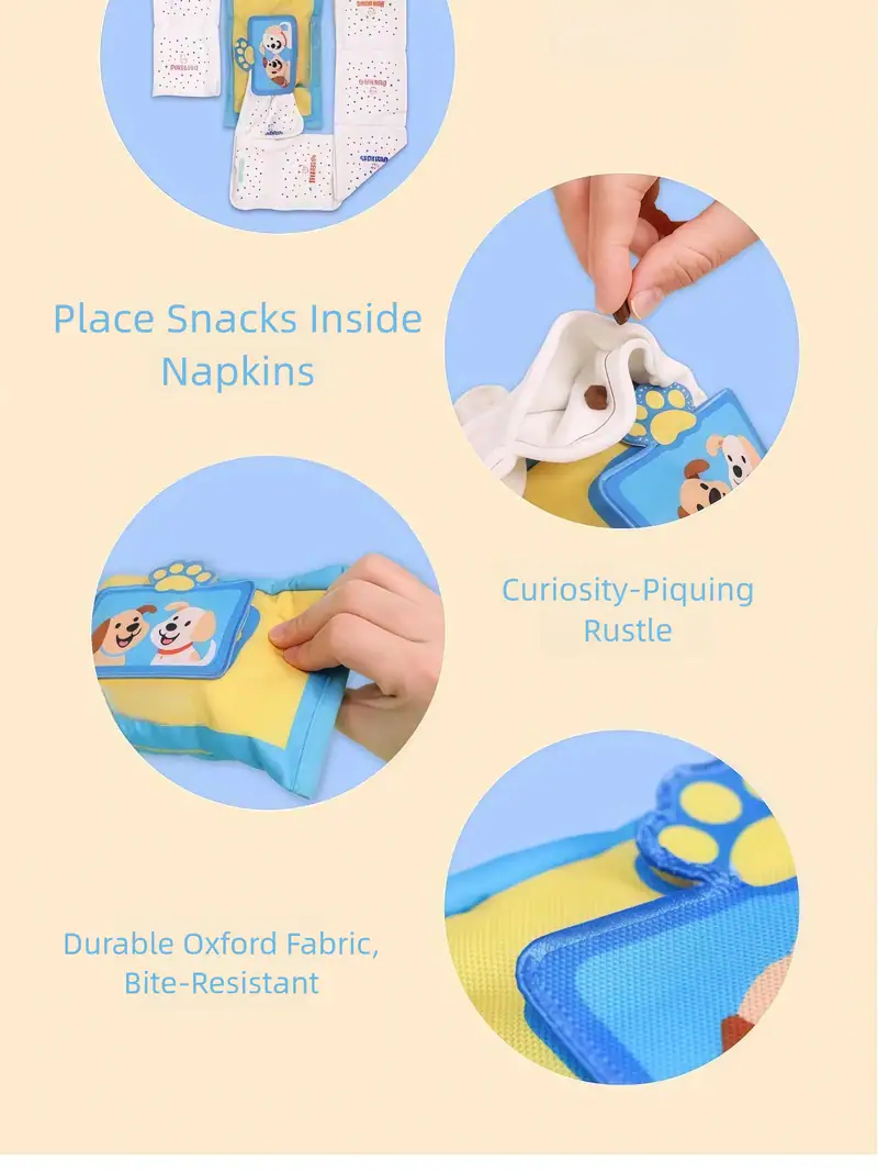 Kids snack storage set with napkins, durable fabric, and playful design for children.