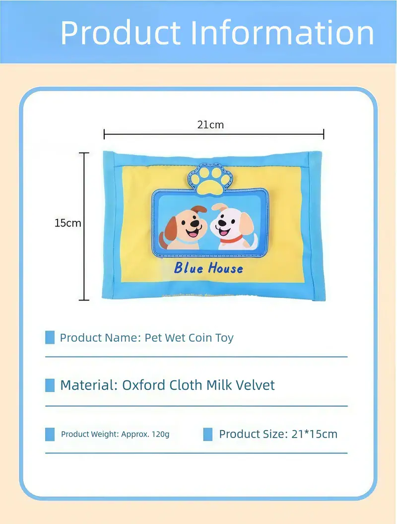 Colorful pet wet coin toy made of oxford cloth and milk velvet, featuring cartoon dogs and a paw print, ideal for dogs' play and training.