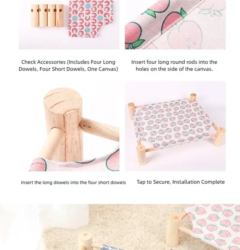 Step-by-step guide for assembling the HEOU baby play mat with accessories, dowels, and canvas for safe and secure installation.