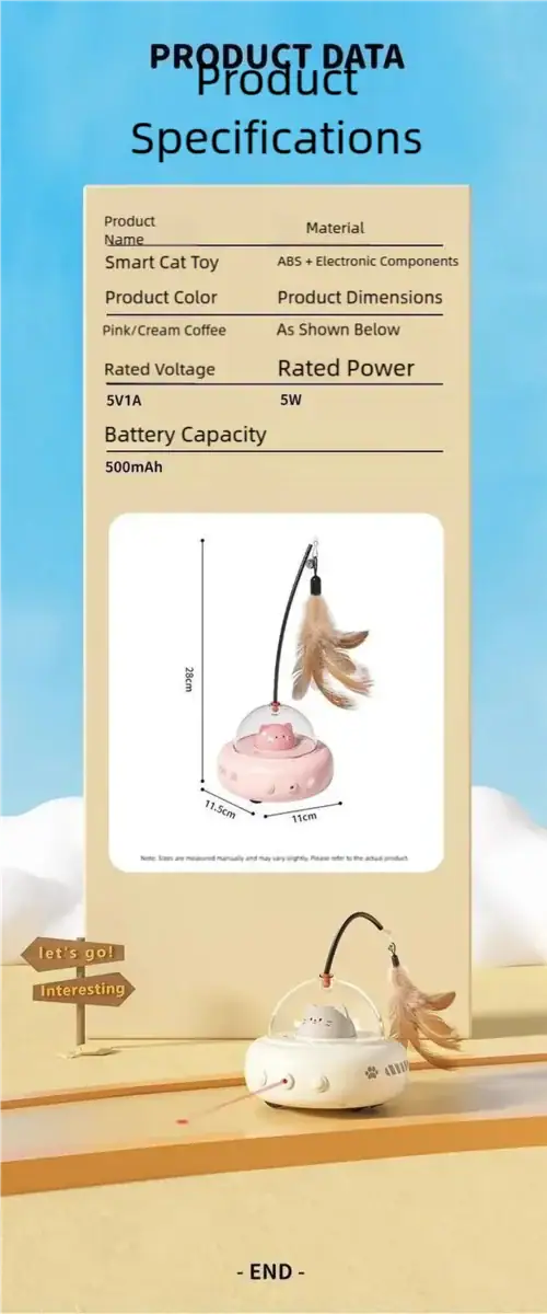 Cute smart cat toy with feather feeder, pink and white design, perfect for pet entertainment and enrichment.