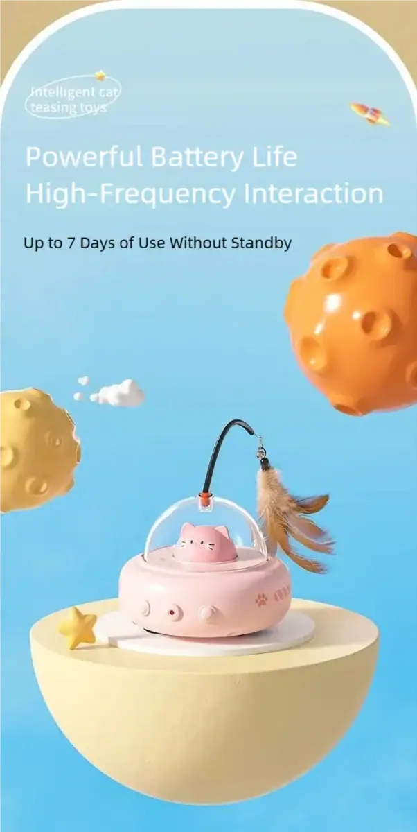 Cute baby toy with high-frequency interaction and long battery life, suitable for children up to 7 days without standby, featuring a pink pig design and floating feather.