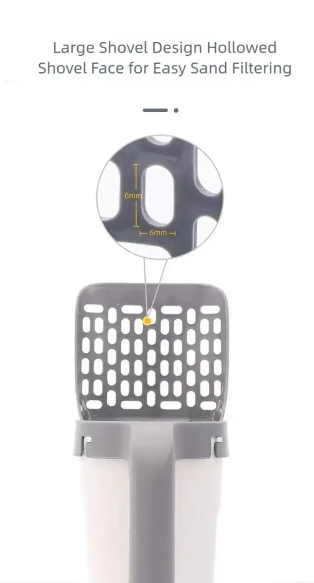 Hollowed shovel face with large design for easy sand filtering, featuring a wide opening and textured surface for efficient sand separation.