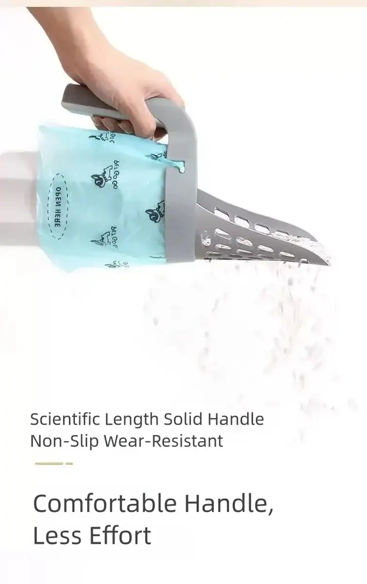 Hand holding a kitchen tool with a solid handle and a slotted metal head, designed for non-slip and wear resistance, used for food preparation.