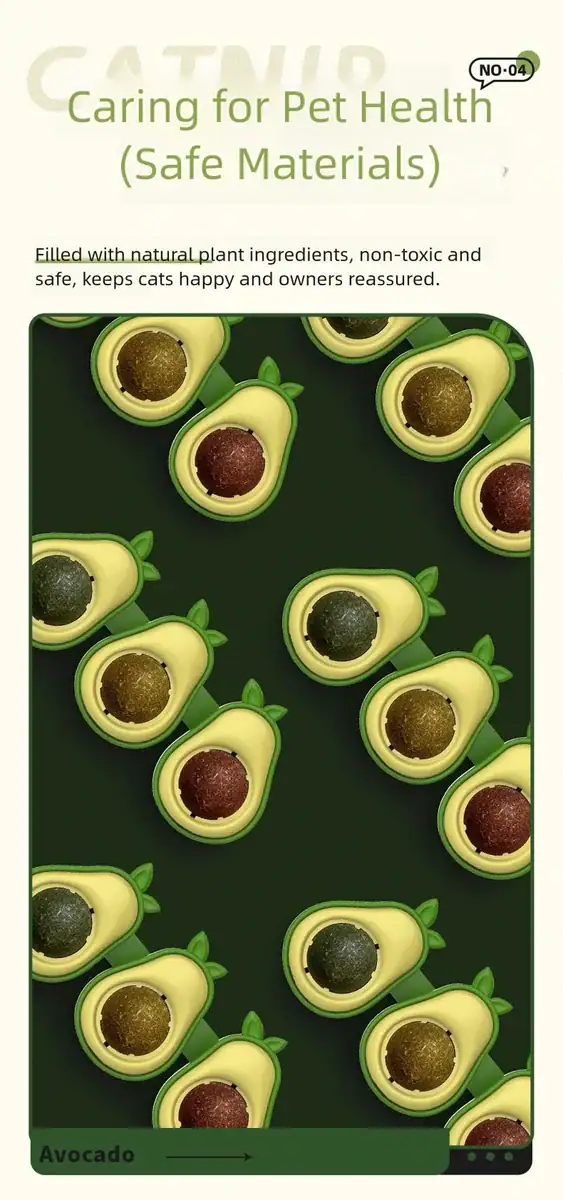 Pet-safe avocado snacks with natural ingredients, non-toxic, and safe for cats and dogs, promoting pet health and happiness.