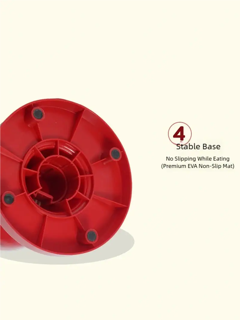 Red pet product with stable base and non-slip mat, designed for safety and durability.