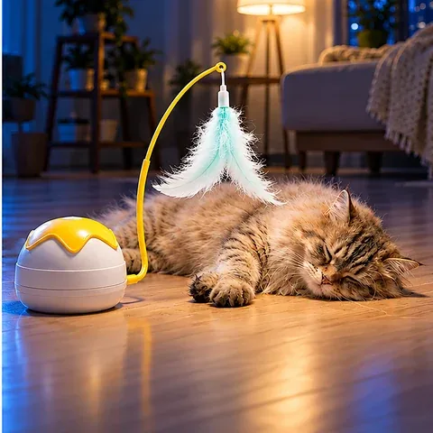 Egg-shaped interactive cat teaser toy