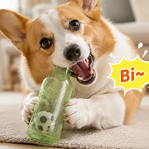Bottle-shaped squeaky dog toy